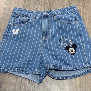 Disney Jean Shorts Womens 4 Blue Mickey Mouse Grafiti Paint Patch High Rise